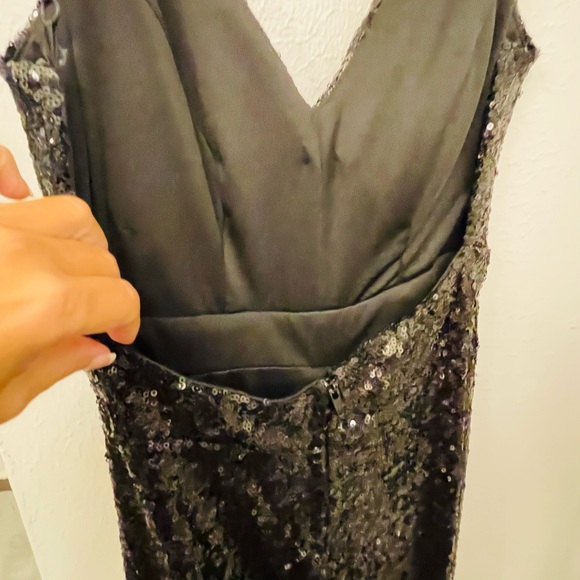 Size 1/2 black sequin low back long V neck dress B. Darlin - Picture 3 of 4
